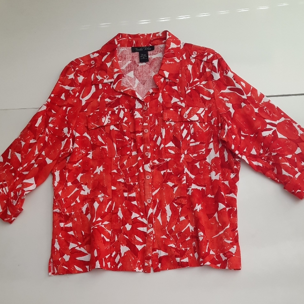 Brandon Thomas Red and White Floral Blazer - Women's Jacket - Size XL